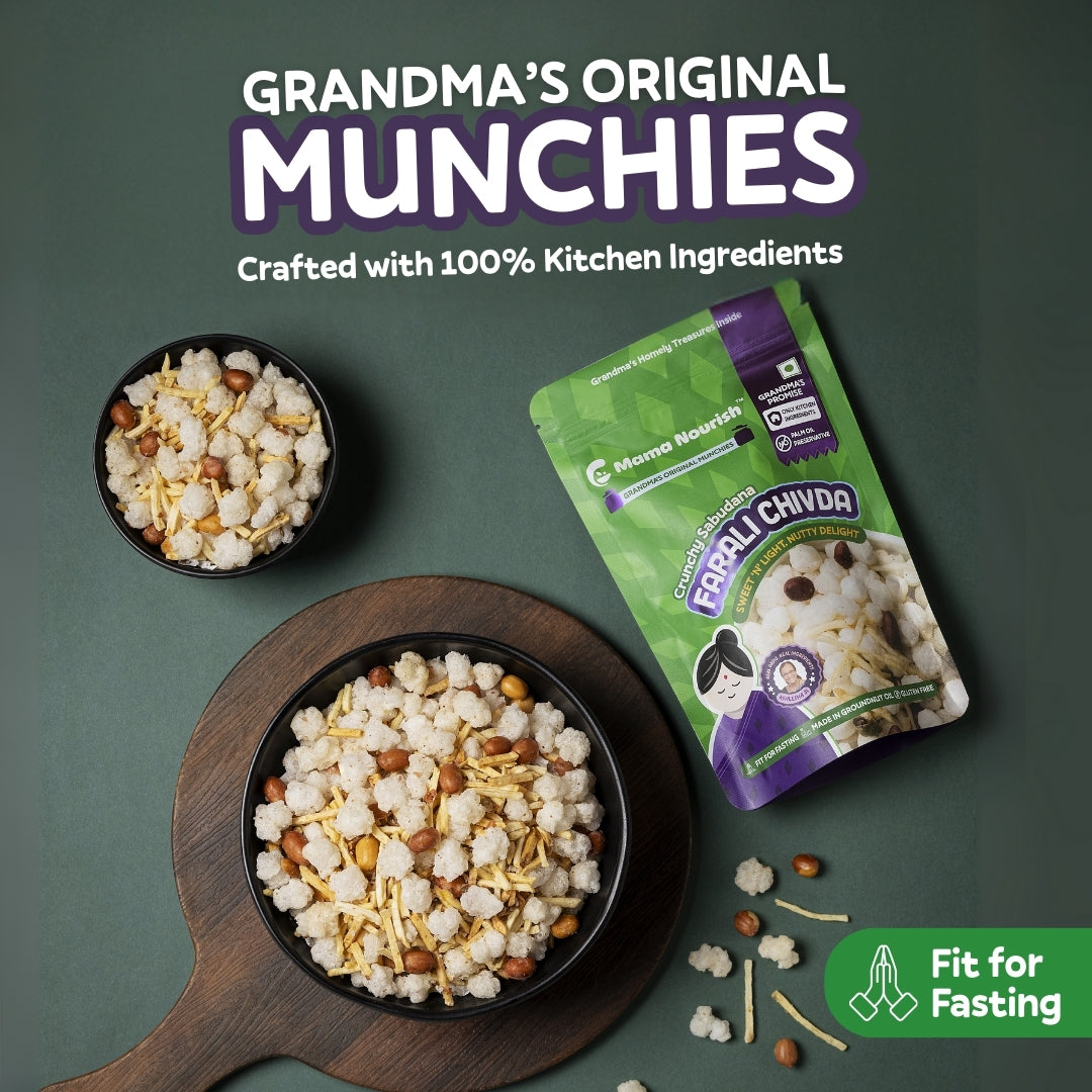 Mama Nourish Chivda Combo – Patal Poha Chivda + Farali Mixture | Roasted, Not Fried | Light, Guilt-Free, Grandma-Approved Snacking | 100% Preservative-Free (Packs of 2)