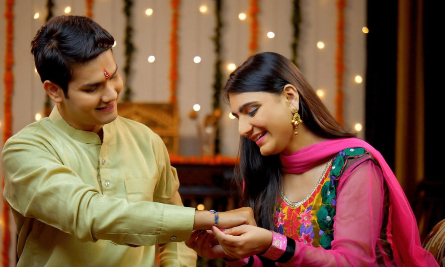 Sister tying Rakhi for brother on Raksha Bandhan