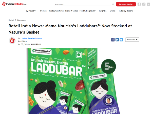 Retail India News: Mama Nourish's Laddubars Now Stocked at Nature Basket