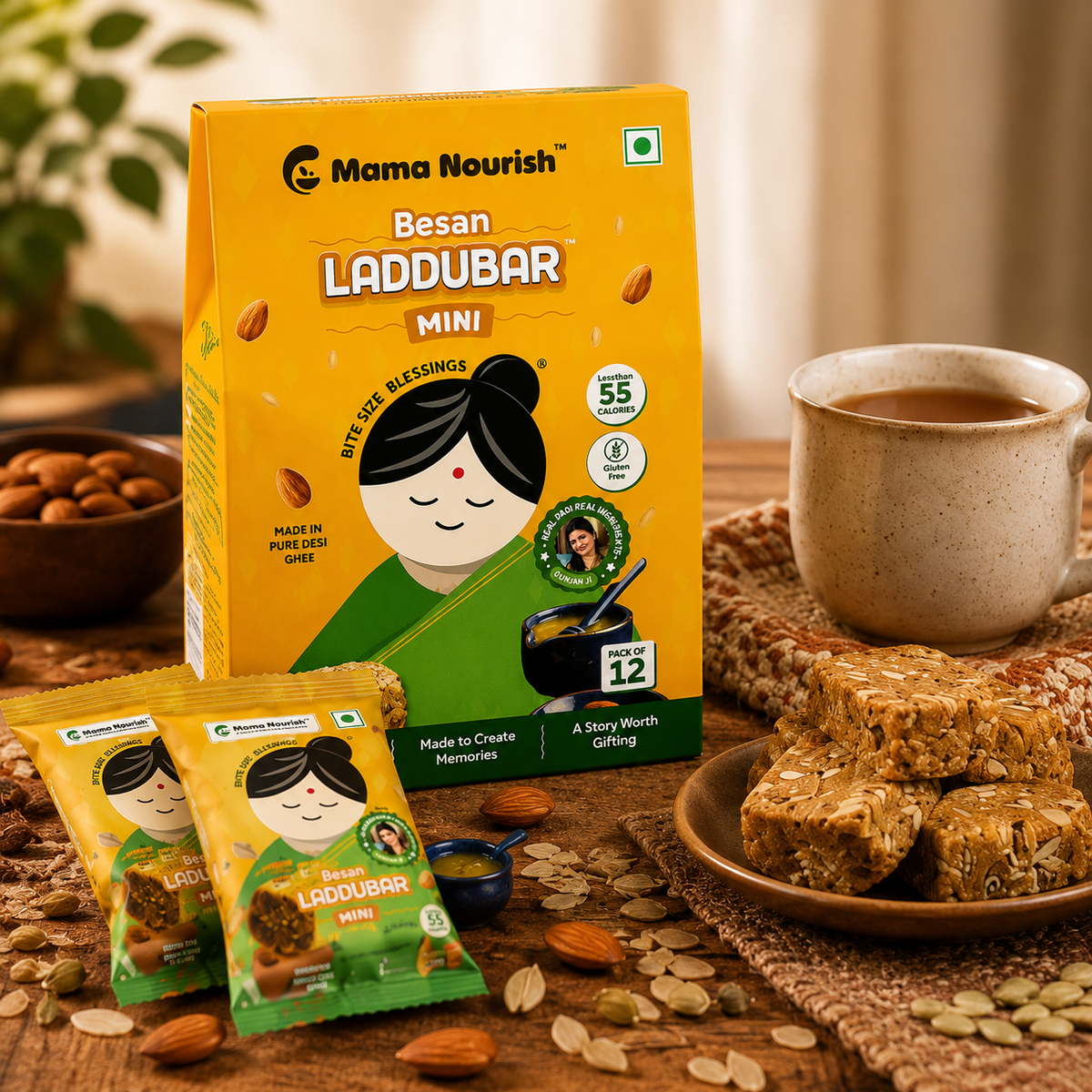 Mama Nourish Besan Laddubar Mini Made With Pure Desi Ghee (Pack of 12)