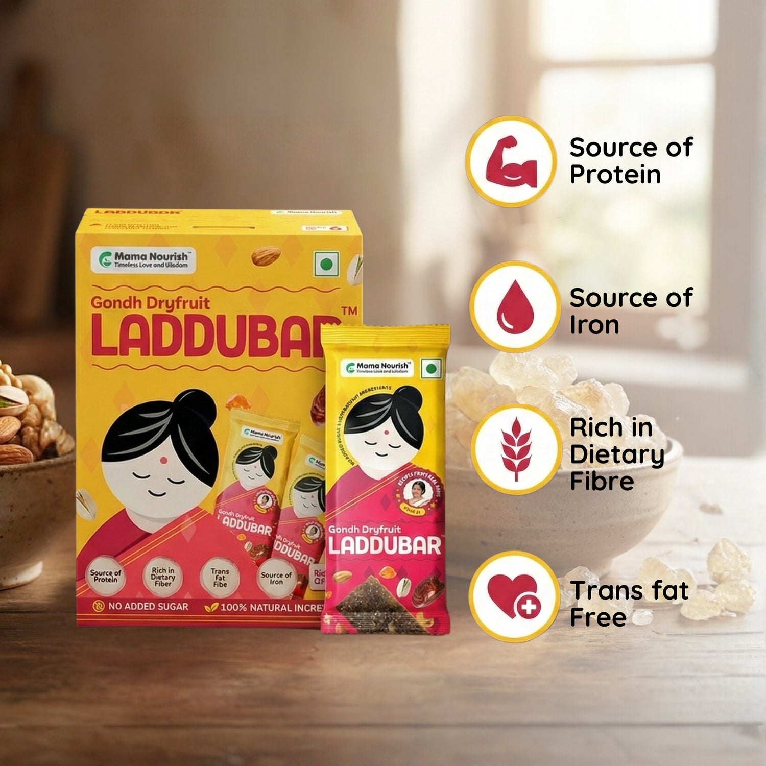 Gondh Dryfruit LadduBar | Gond Ke Laddu as Bar | No preservatives | No refined sugar | Pack of 6