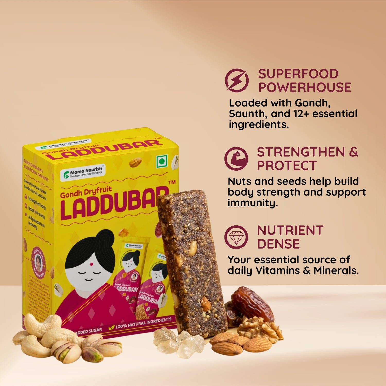 Gondh Dryfruit LadduBar | Gond Ke Laddu as Bar | No preservatives | No refined sugar | Pack of 6