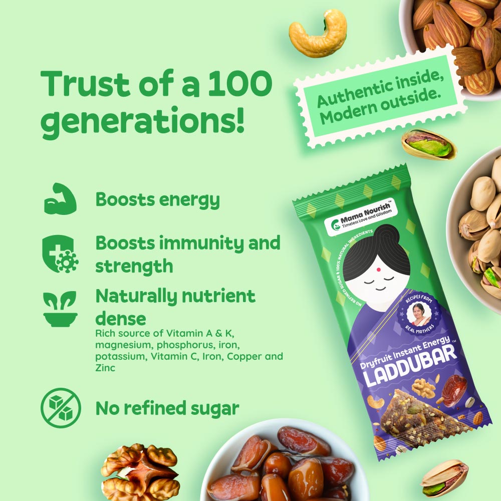 Dryfruit Instant Energy LadduBar Pack of 5 | Loved by everyone! - Mama Nourish