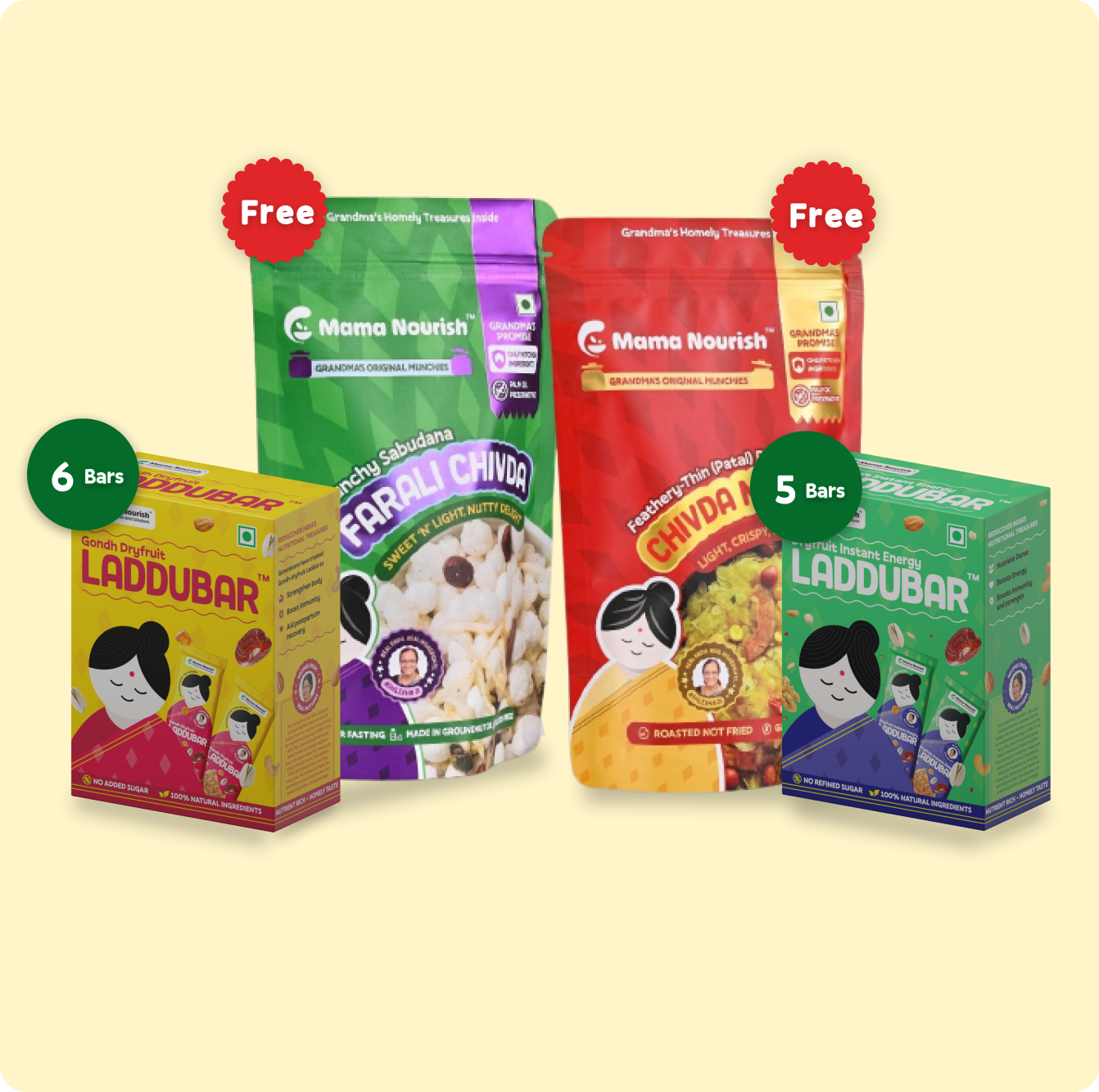 Mama Nourish Laddubar Combo – Gondh Laddubar + Dryfruit Laddubar + Combo Chivda Free | Grandma’s Original Recipes | No Added Sugar, No Preservatives | Wholesome Energy, Anytime