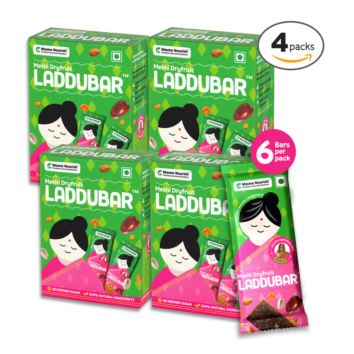 Methi Gondh Dryfruit LadduBar Pack of 6 | For New Mothers - Mama Nourish