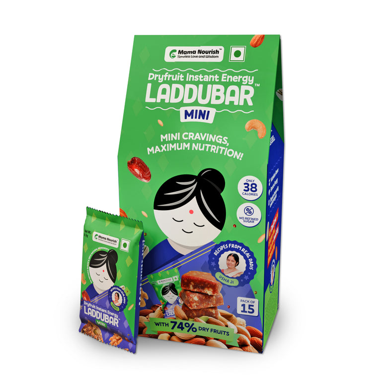 Laddubar Mini Dryfruit Energy Bars | No Refined Sugar & Preservatives Free | Bite Size Blessings | Pack of 15